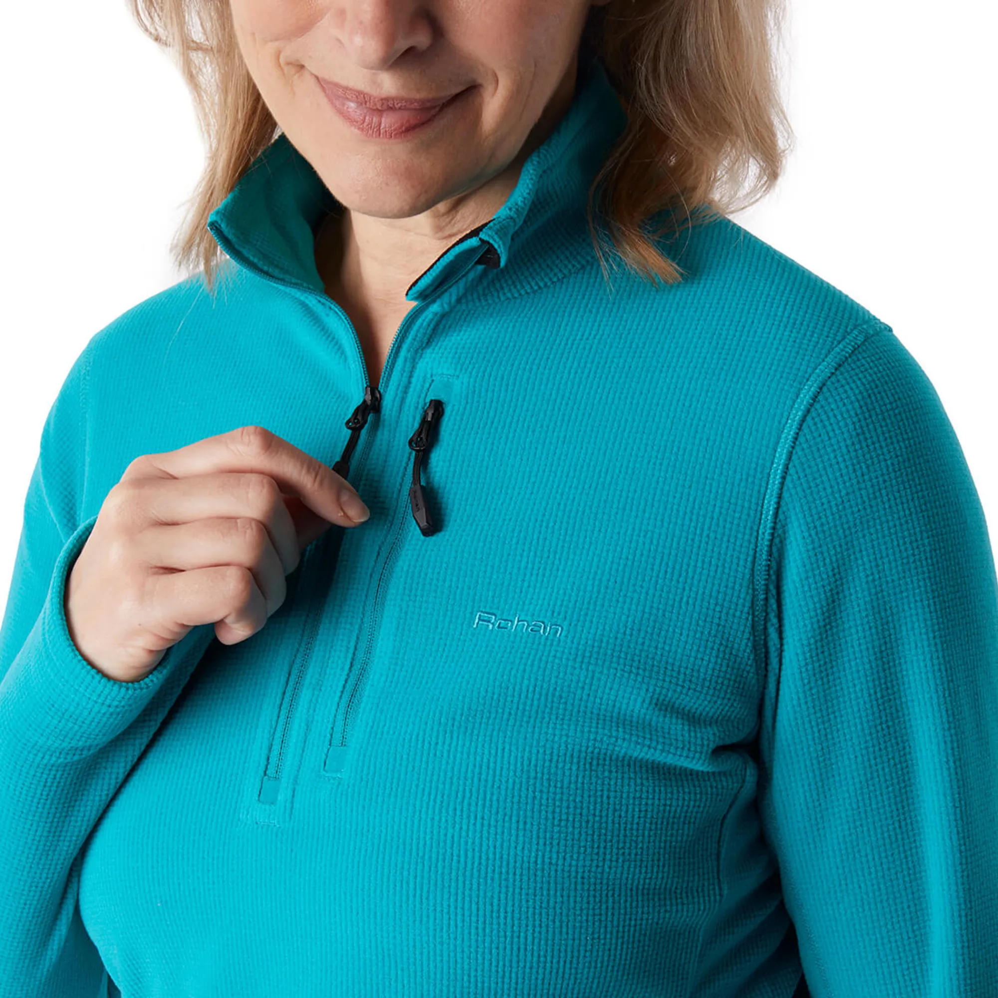 Women Rohan Women'S Microgrid Zip Neck Top Cove Blue