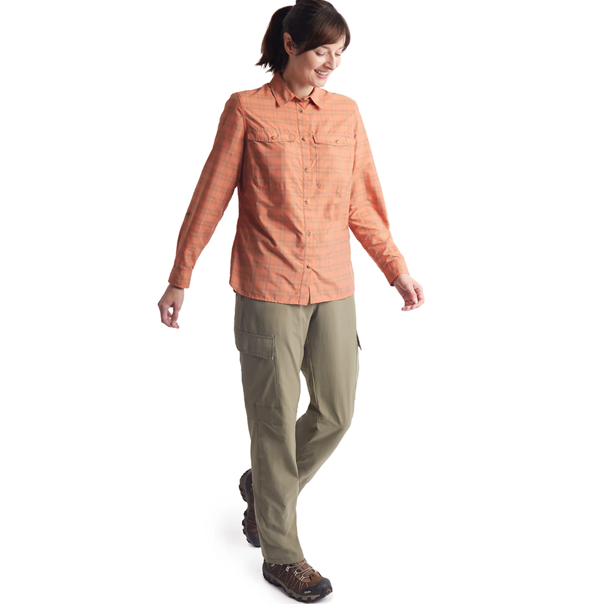 Women Rohan Women'S Savannah Long Sleeve Shirt Canyon Orange/Dune Check