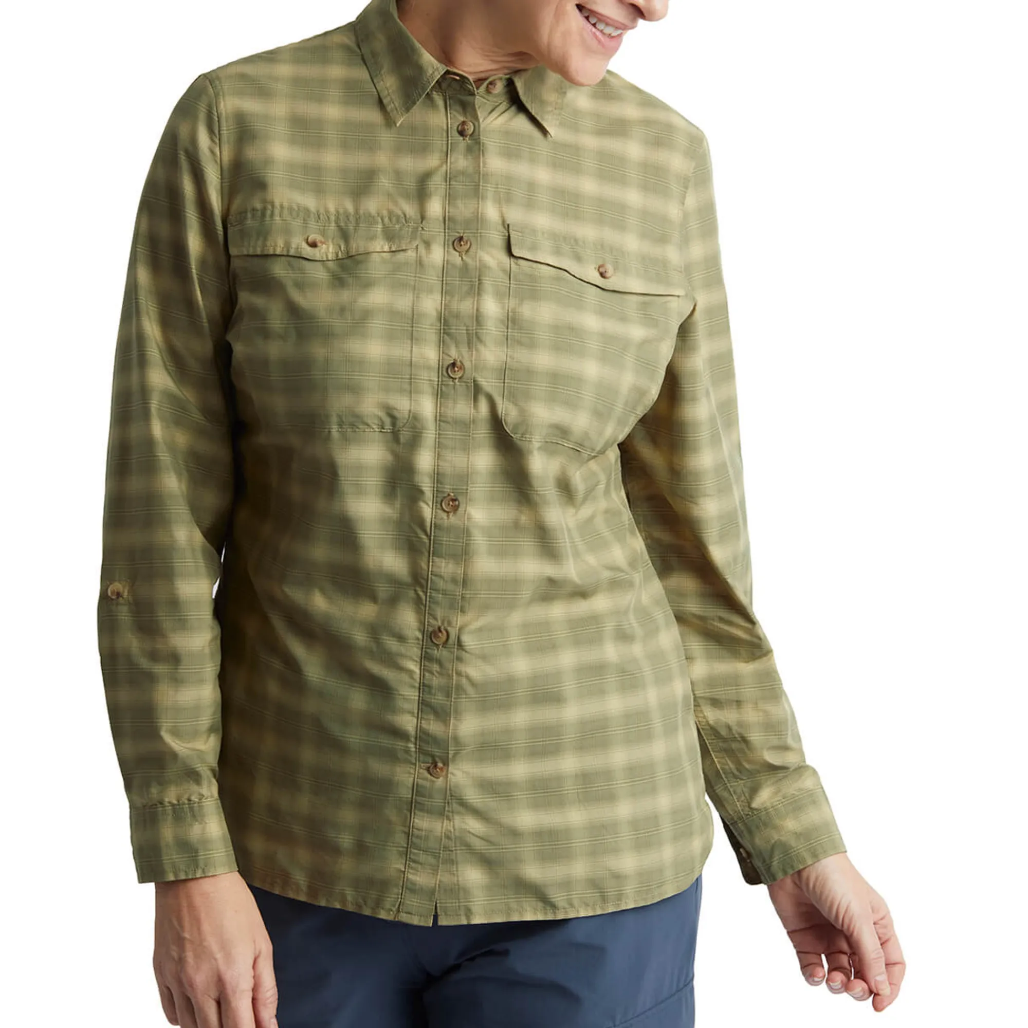 Women Rohan Women'S Savannah Long Sleeve Shirt Stone/Umber Green Check