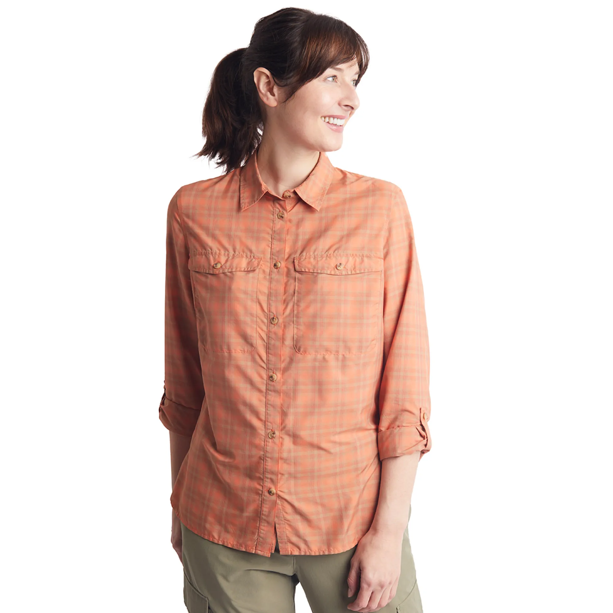 Women Rohan Women'S Savannah Long Sleeve Shirt Canyon Orange/Dune Check