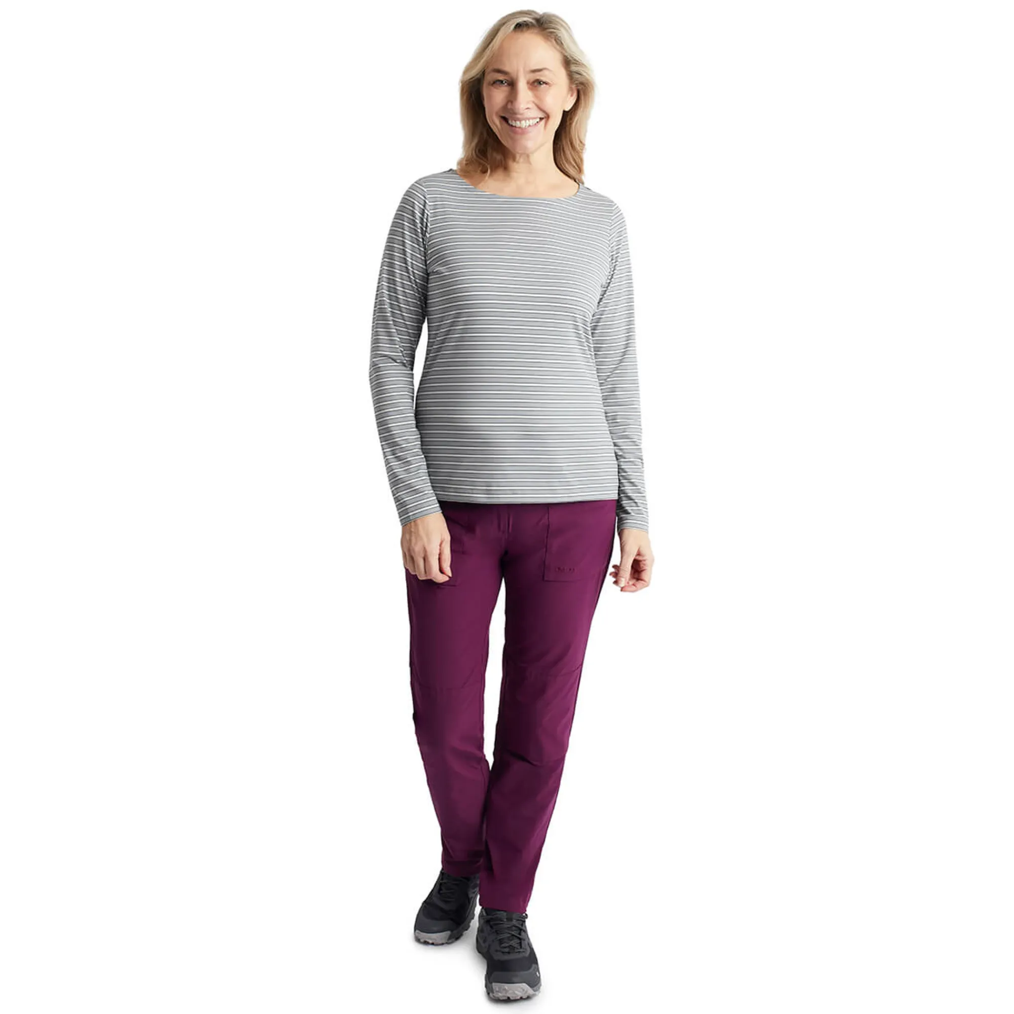 Women Rohan Women'S Shoreline Long Sleeve Top Haze Grey/Ecru Stripe