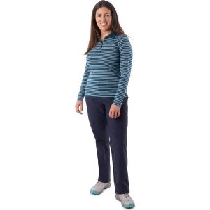 Women Rohan Women'S Shoreline Long Sleeve Polo Teal Blue Stripe