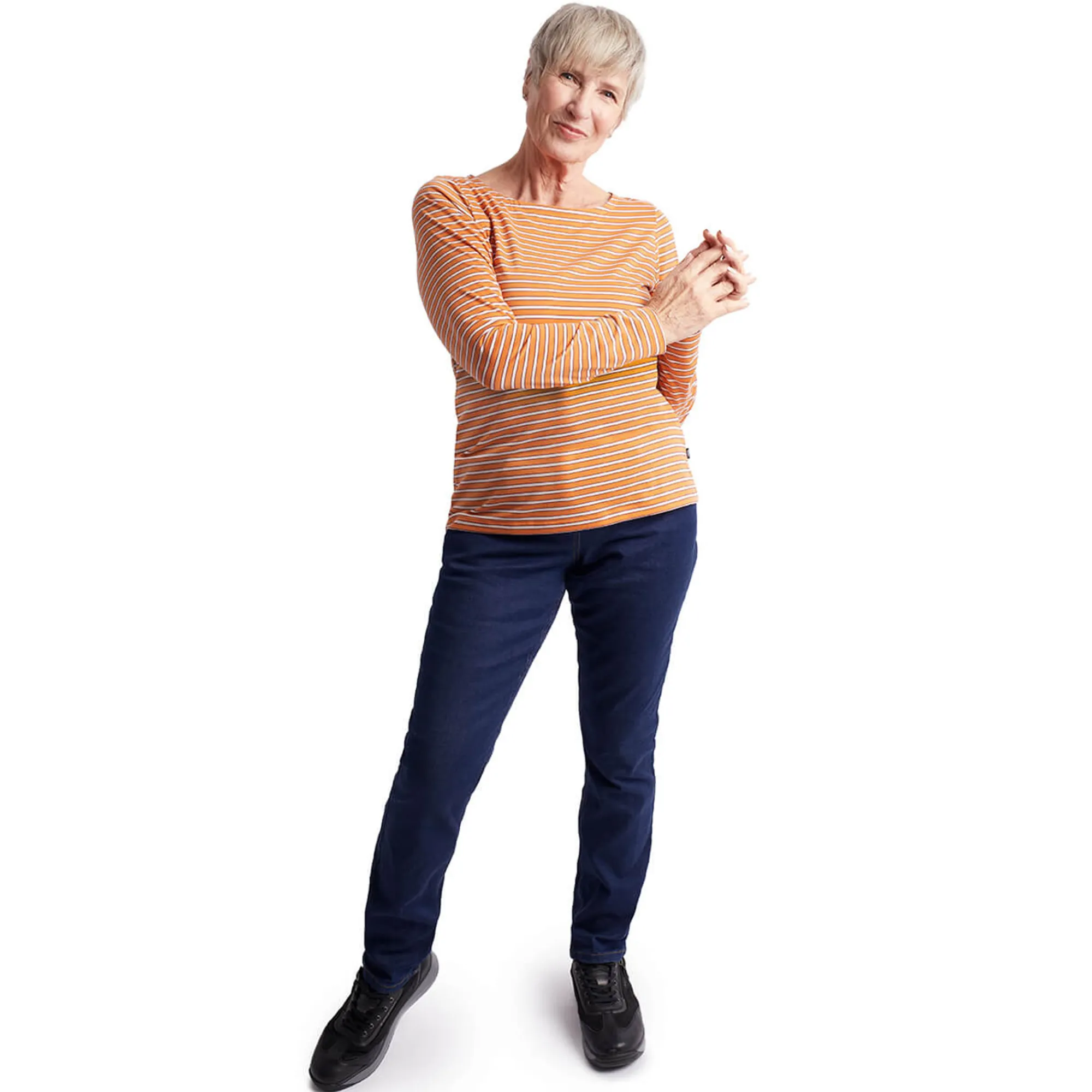 Women Rohan Women'S Shoreline Long Sleeve Top Sunset Orange/Ecru Stripe