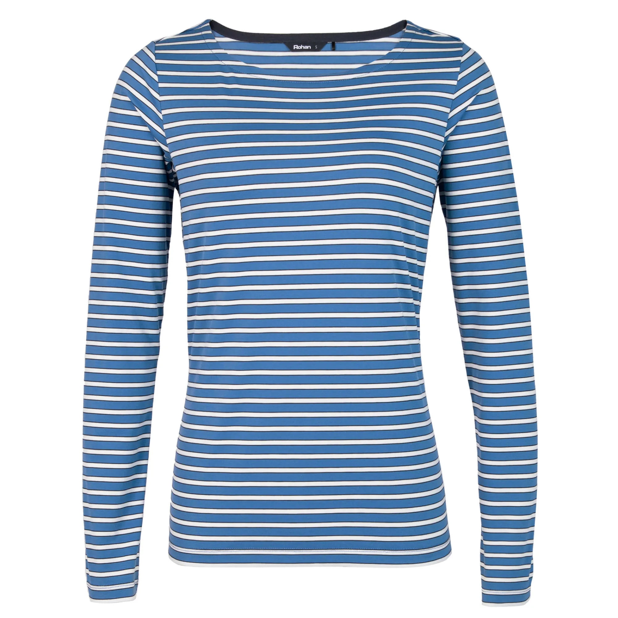 Women Rohan Women'S Shoreline Long Sleeve Top Zephyr Blue/French Blue Stripe
