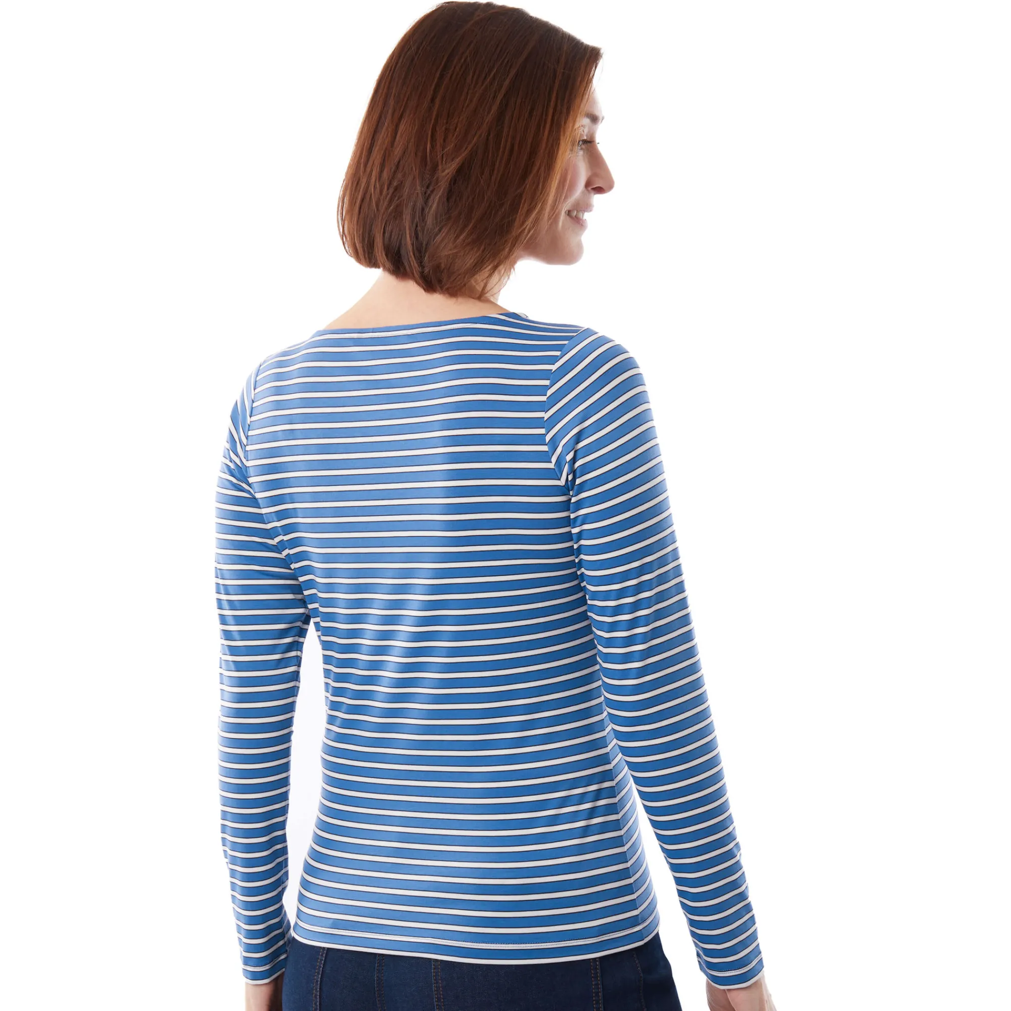 Women Rohan Women'S Shoreline Long Sleeve Top Zephyr Blue/French Blue Stripe