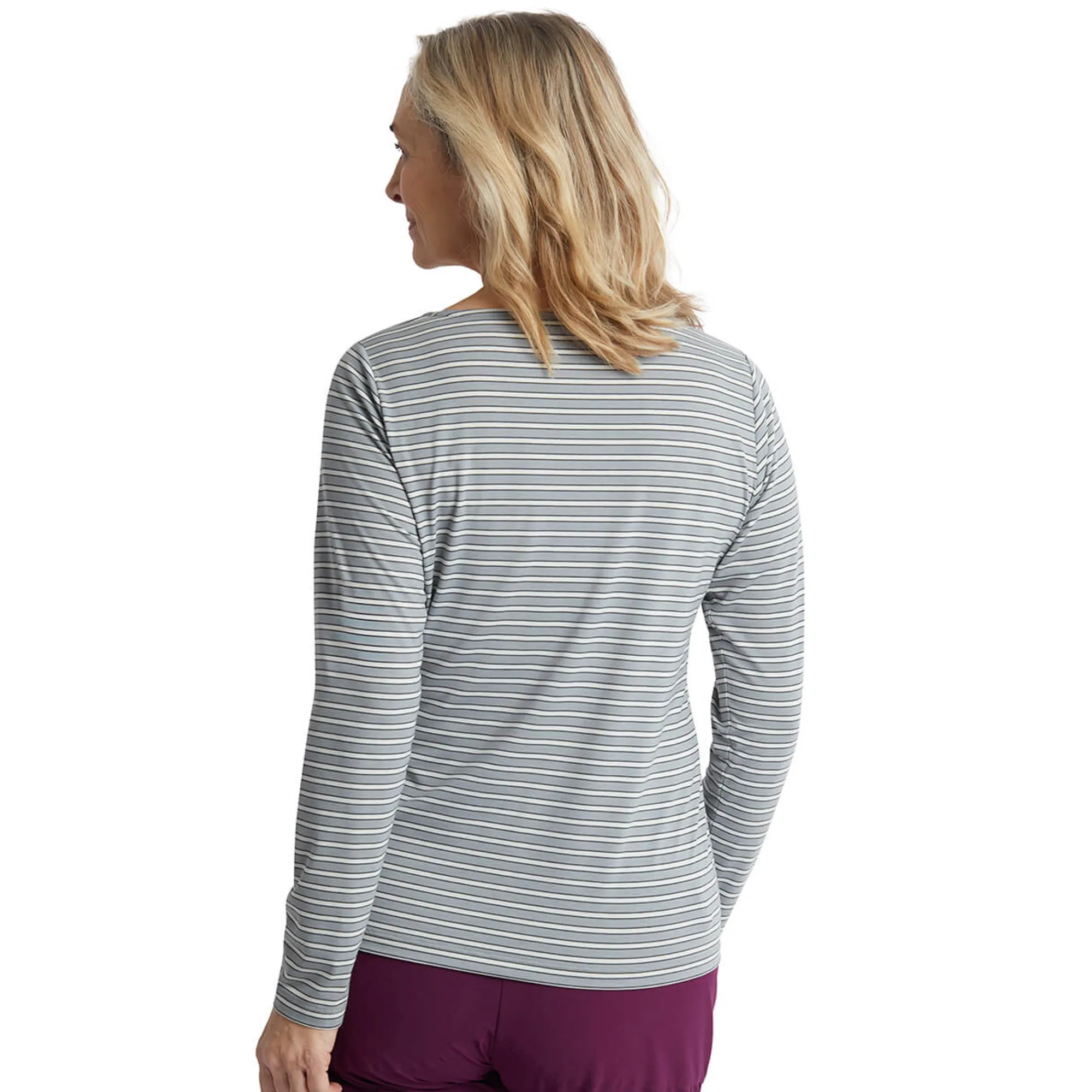 Women Rohan Women'S Shoreline Long Sleeve Top Haze Grey/Ecru Stripe