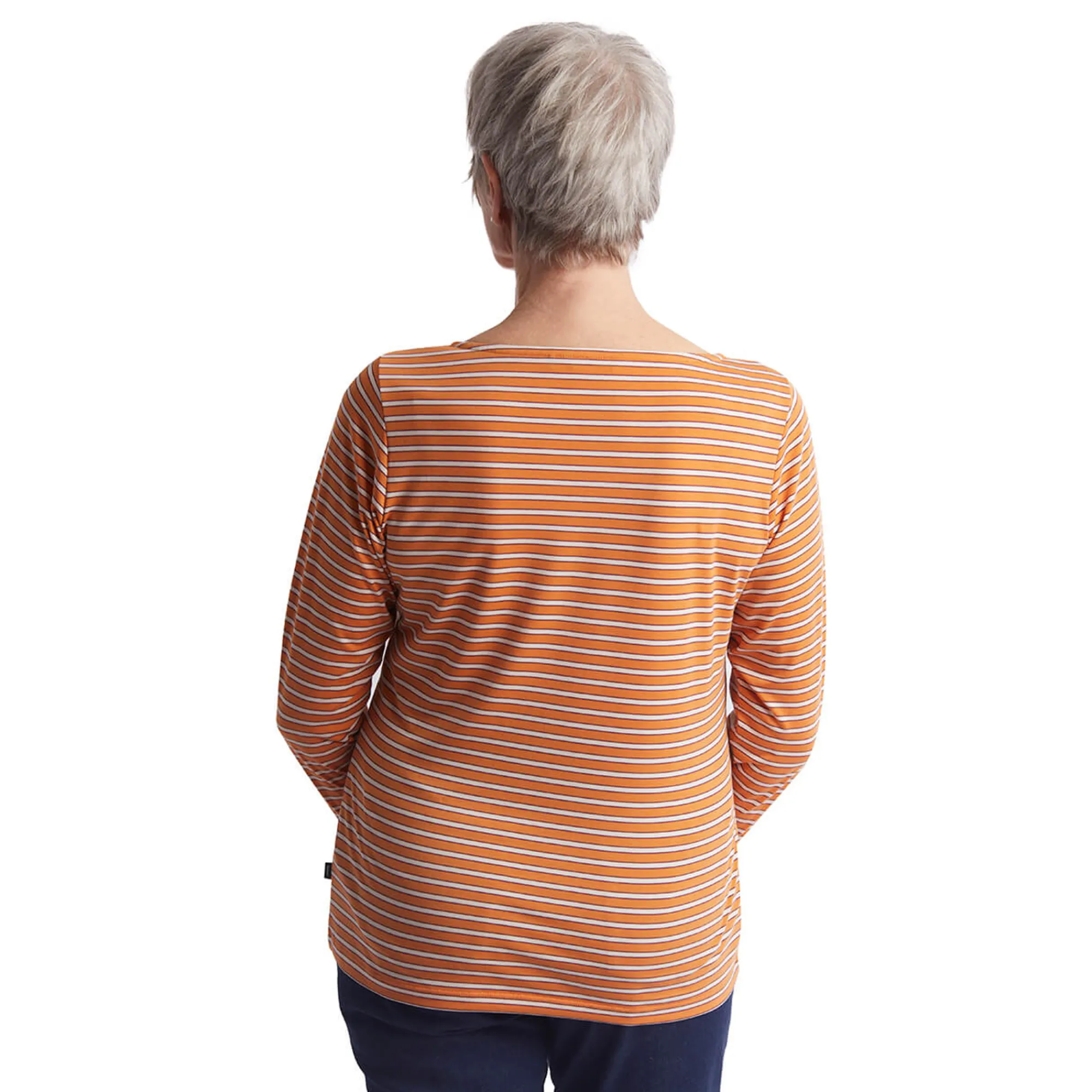 Women Rohan Women'S Shoreline Long Sleeve Top Sunset Orange/Ecru Stripe
