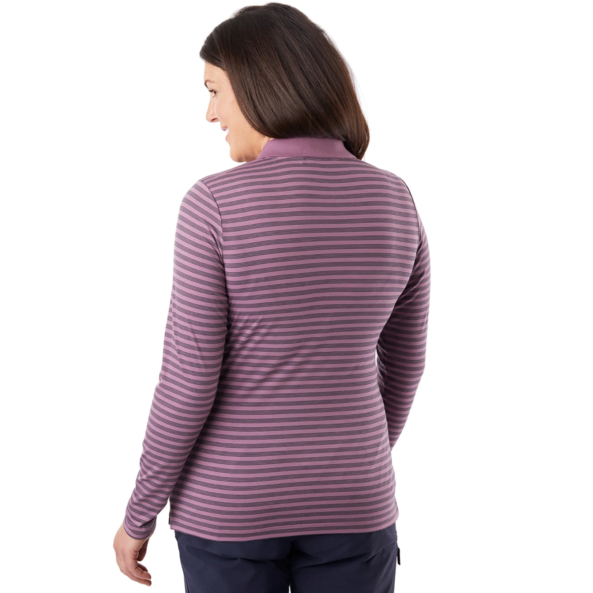 Women Rohan Women'S Shoreline Long Sleeve Polo Haze Purple/Navy Stripe