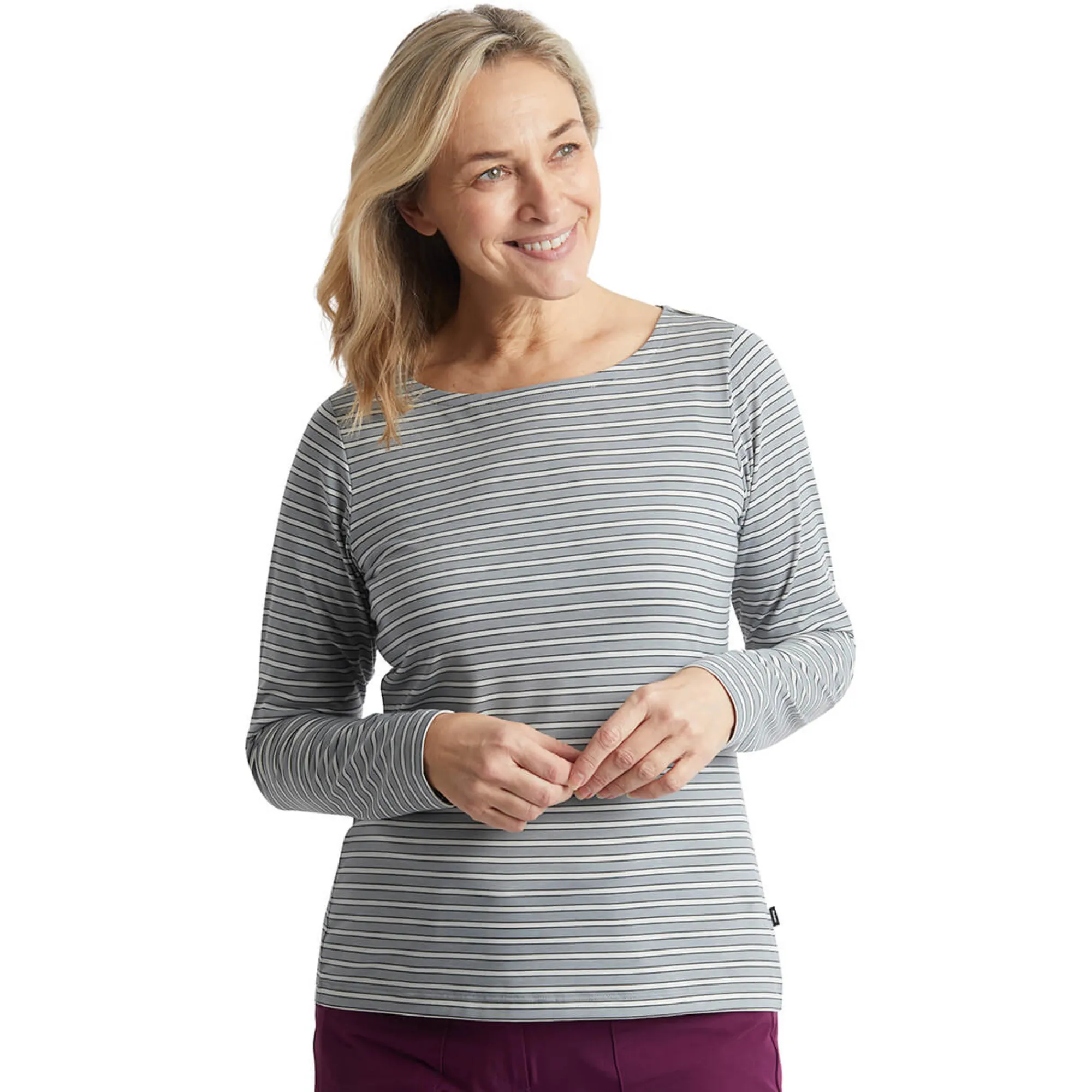 Women Rohan Women'S Shoreline Long Sleeve Top Haze Grey/Ecru Stripe