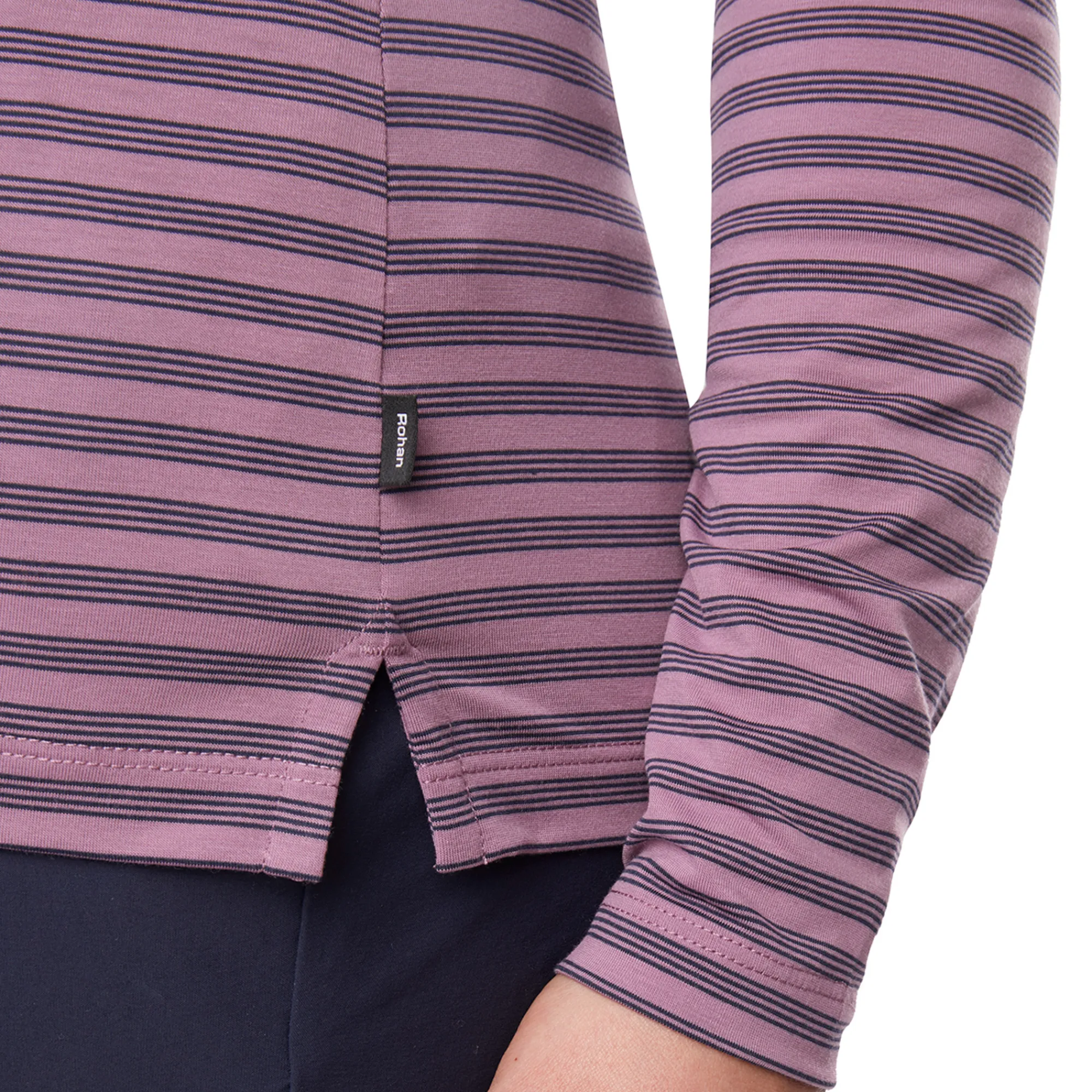 Women Rohan Women'S Shoreline Long Sleeve Polo Haze Purple/Navy Stripe