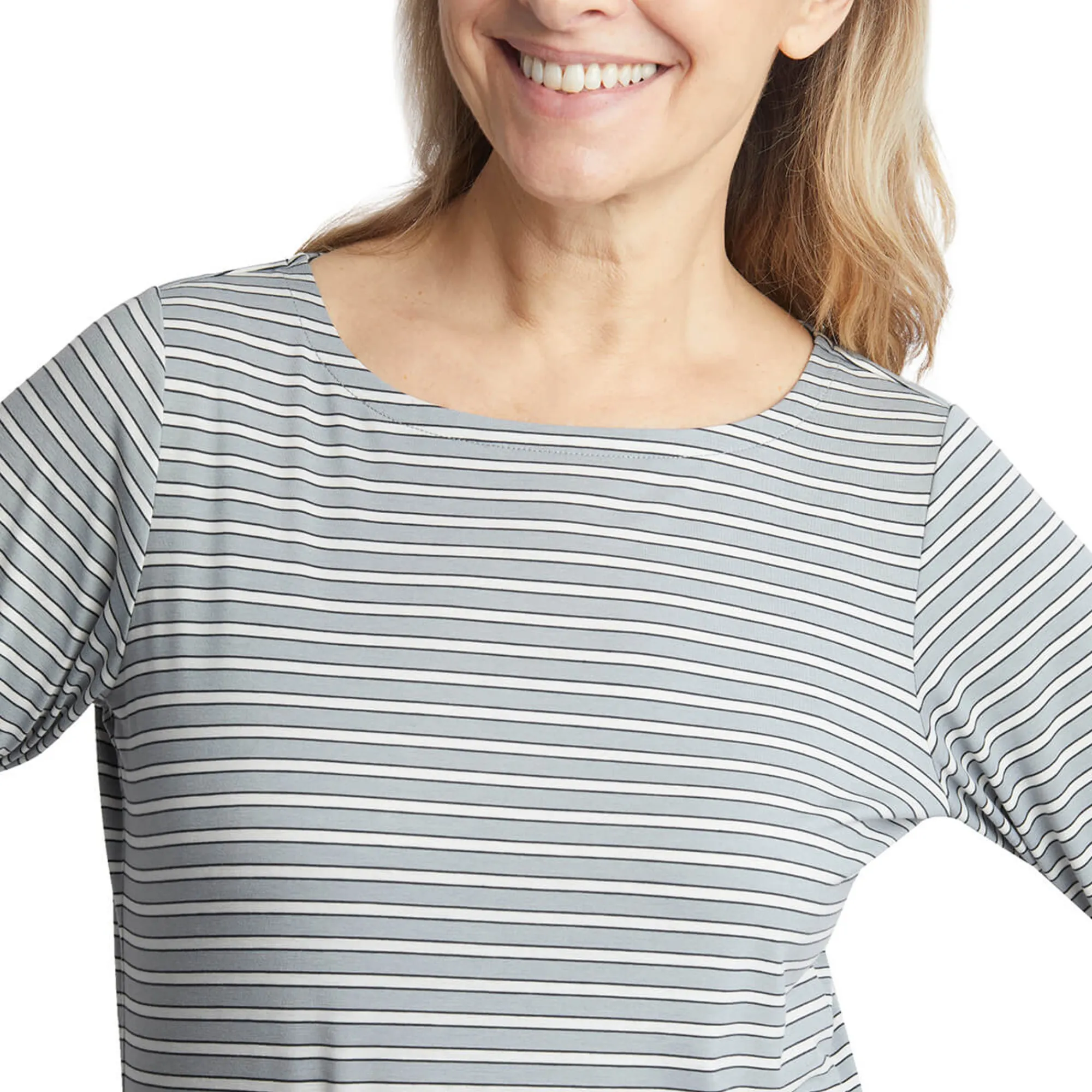 Women Rohan Women'S Shoreline Long Sleeve Top Haze Grey/Ecru Stripe