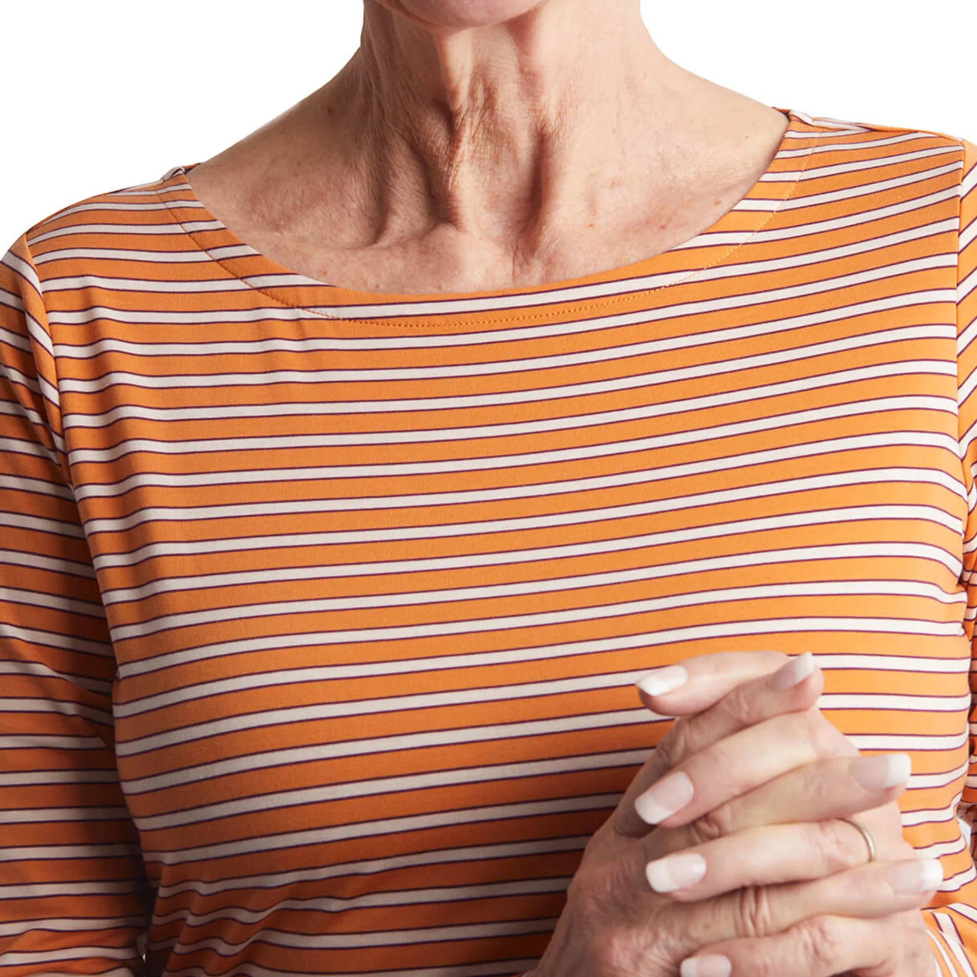 Women Rohan Women'S Shoreline Long Sleeve Top Sunset Orange/Ecru Stripe