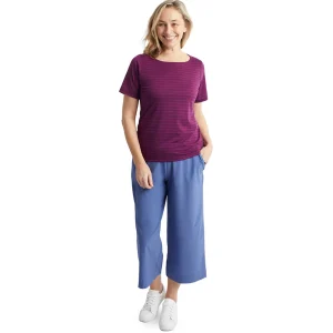 Women Rohan Women'S Shoreline Short Sleeve Top Plum Purple/Pink Stripe