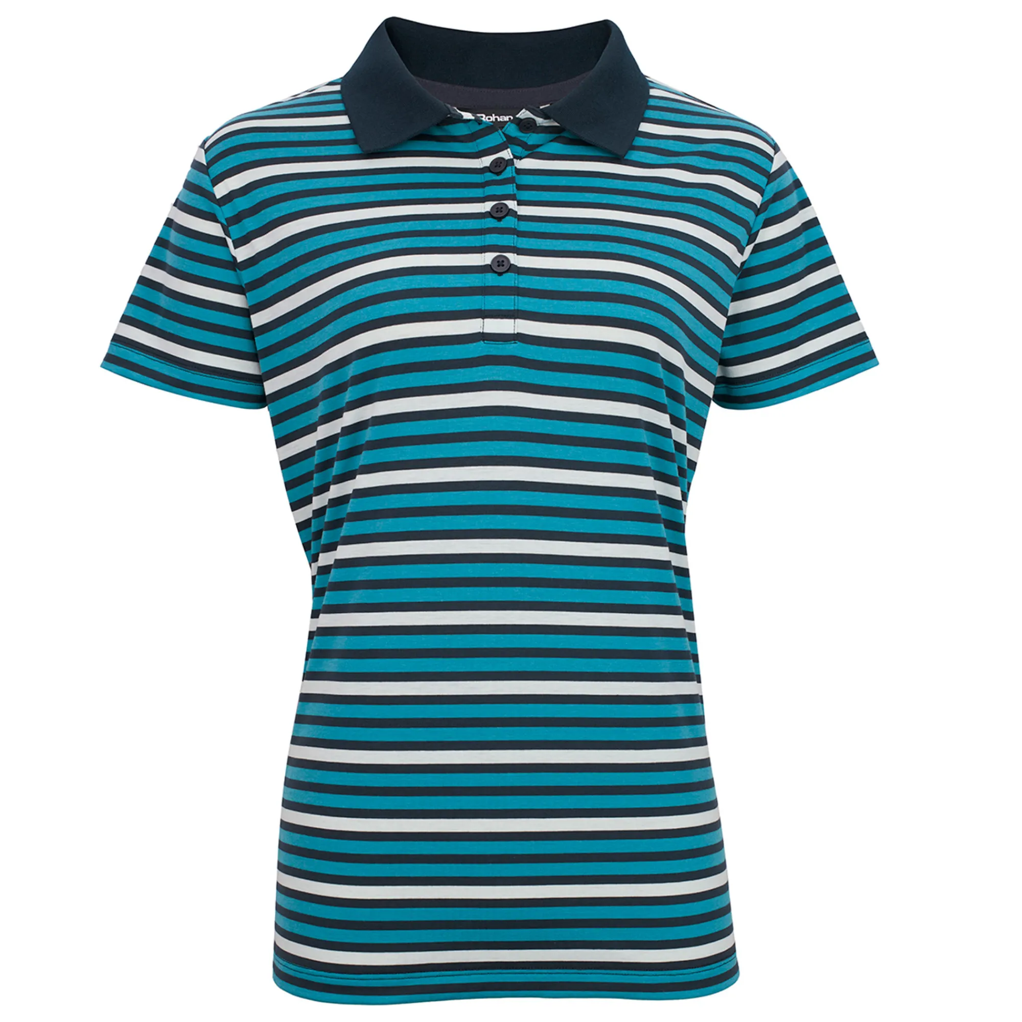 Women Rohan Women'S Shoreline Short Sleeve Polo Cove Blue/Navy Stripe
