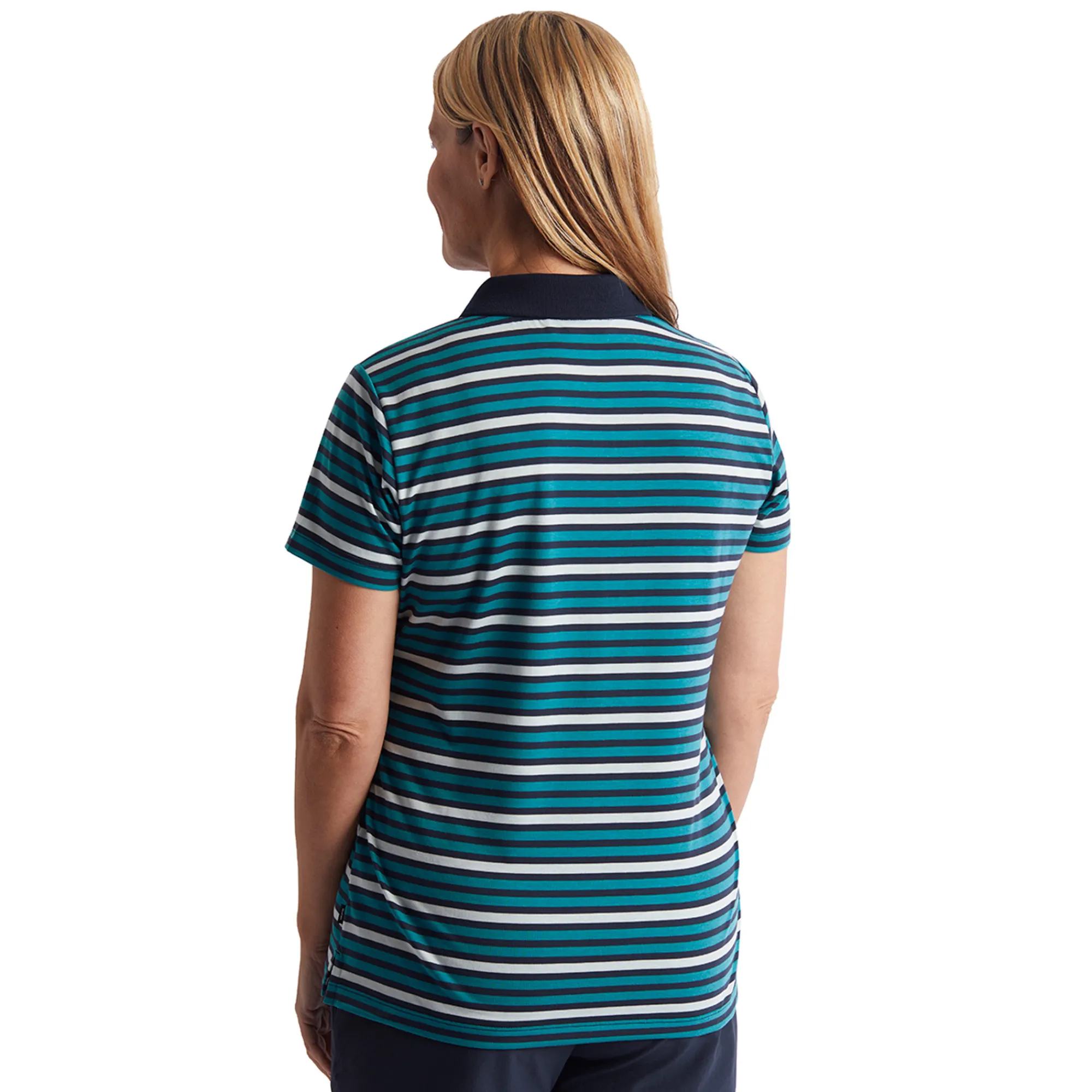 Women Rohan Women'S Shoreline Short Sleeve Polo Cove Blue/Navy Stripe