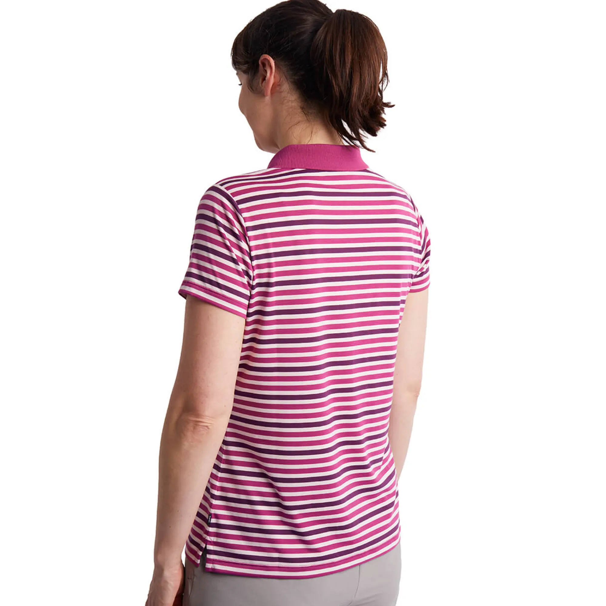Women Rohan Women'S Shoreline Short Sleeve Polo Raspberry Pink/Purple Stripe
