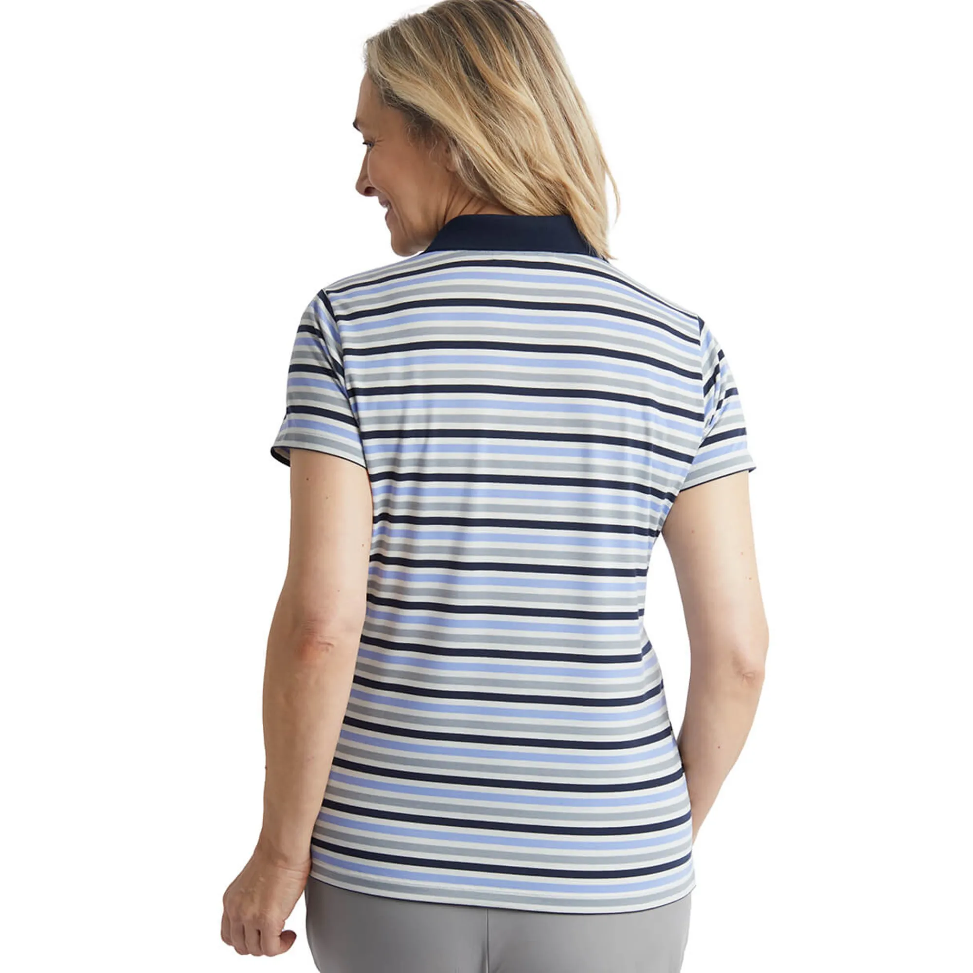 Women Rohan Women'S Shoreline Short Sleeve Polo Orchid Lilac/Grey Stripe