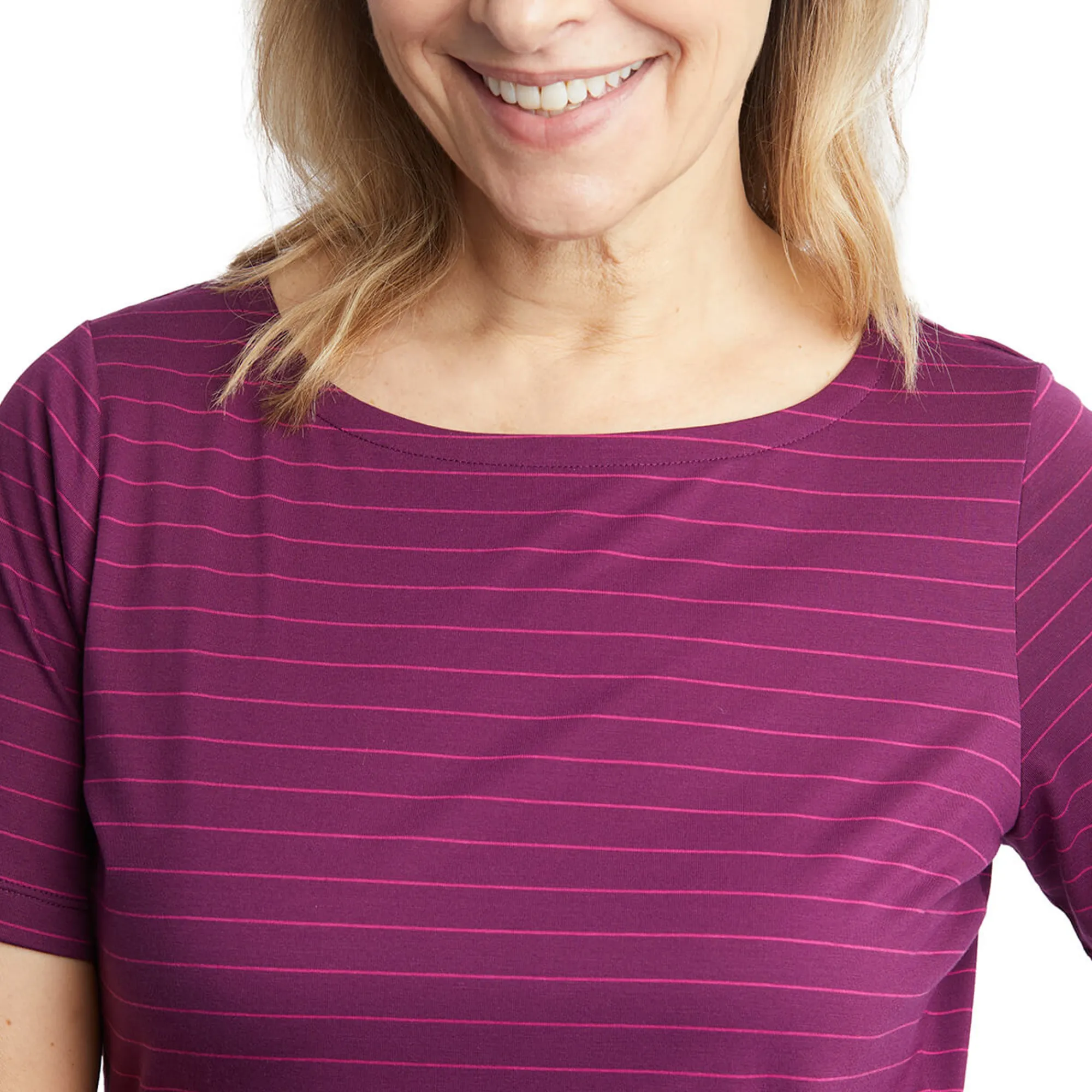 Women Rohan Women'S Shoreline Short Sleeve Top Plum Purple/Pink Stripe