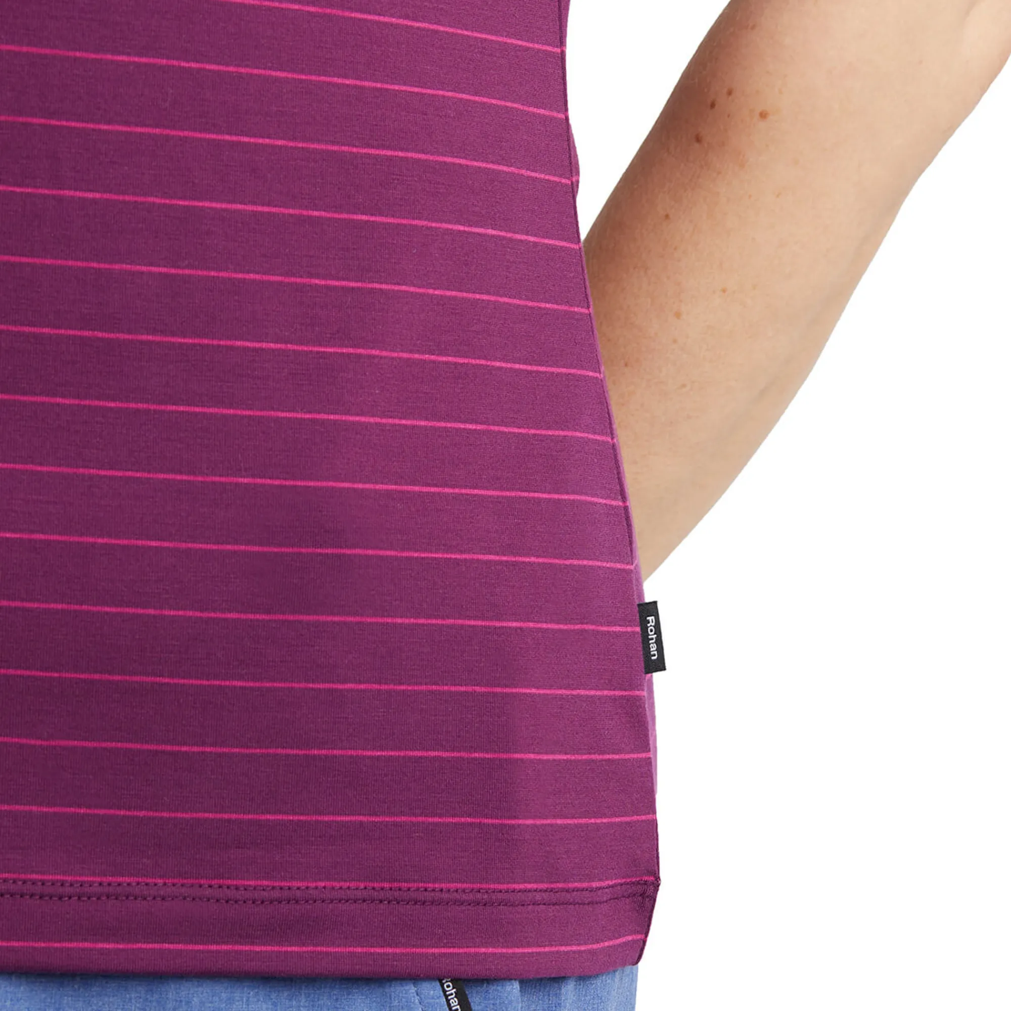 Women Rohan Women'S Shoreline Short Sleeve Top Plum Purple/Pink Stripe